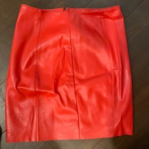 Red leather express pencil skirt